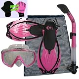 Snorkeling Scuba Dive Mask Dry Snorkel Fins Gear Bag Set, Blue, ML/XL