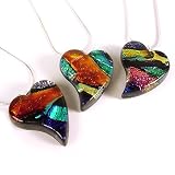 Dichroic Glass Pendant on Sterling Silver Chain - "Mosaic Heart"