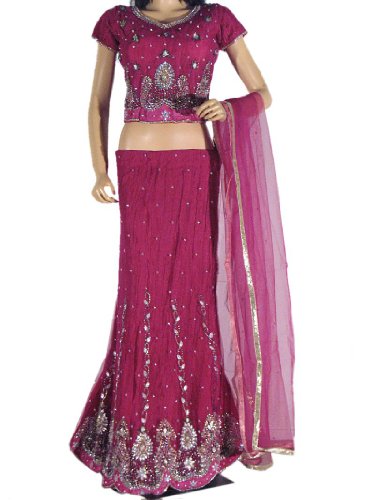 Magenta Designer Wedding Indian Dress Skirt Lehenga S