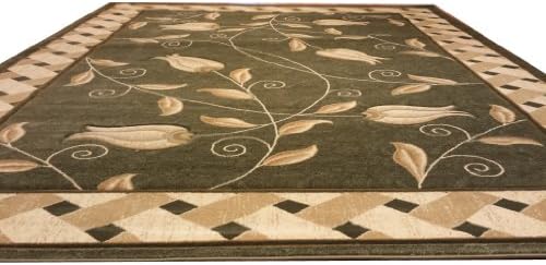 8x10 Contemporary Modern Floral Hand Carved Green Beige Rug Carpet 8ft 10ft Actual Size 7'9"x10'0"