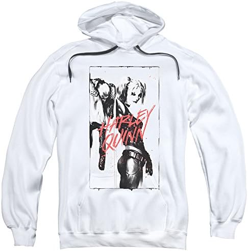 Batman Hoodie Inked Harley Quinn Hoodie | Adult Pull-Over Hoodie | Batman Sweatshirt | White Large