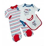 from Universal Textiles Baby Boys Sleepsuit & Bodysuit Set with Bib Sailor Design, Allergy Free (Newborn) (White/Blue/Red)