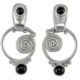 Sterling Silver Black Star Swirl Drop Earrings by Sajen