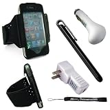 Extreme Sports Exercise Stretchy Black Armband with 8 Secure Adjustable Sizes from 11 inches up to 19 for Apple iPhone 4 , 4th Generation, 4th Gen compatible with 16GB / 32GB - HD Print + Includes a eBigValue (TM) Determination Hand Strap + Includes a USB Home Charger Kit + includes a USB Travel Car Charger + Includes a Graphic Designer Stylus Pen