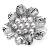 Pugster Flower April Birthstone Clear Crystal Bunch White Pearls Brooches Pins
