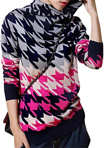 Umanak Fancy Women's Stylish Patterned Turtleneck Warm Winter Knit Sweater Junper RoseX-Large