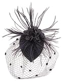 Black Feather Fabric Flower Net Fascinator Hair Clip and Cocktail Hat