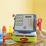 Kidstech Modern Supermarket Multi Functional Kids Pretend Play Cash Register with Lights and Sound, Scanner, Credit Card, Working Mic, and Playfood - Great Food Playset for Kids - Great Toy Gift for Kids and Toddlers