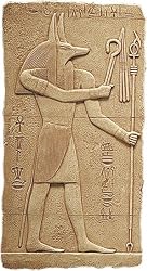 Anubis Standing with Crook and Flail Egyptian Relief, Stone