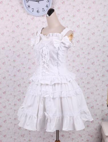 AvaLolita Pure White Lolita Tank Blouse and Ruffled Skirt Outfits, XS