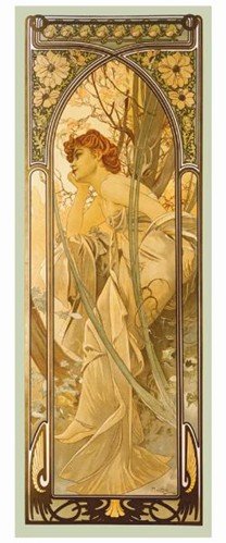 Reverie Du Soir by Alphonse Mucha. Size 8.64 inches width by 23.40 inches height. High Quality Art Poster Print