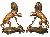Bronze Fireplace Andiron Lion Jumping (Set 2)