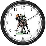 Thoroughbred Racehorse and Jockey Driving Down the Stretch Horse Wall Clock by WatchBuddy Timepieces (Black Frame)