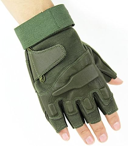 1 Pair Tactical Gloves, ADiPROD Hard knuckle Half Finger/Fingerless Shooting Army Police Airsoft Gear (Army Green, Large)