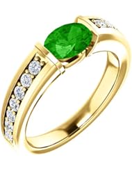10K Yellow Gold 7.00x5.00mm Oval Cut Tsavorite and Diamond Ring -- LIFETIME WARRANTY