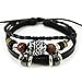 MORE FUN Oval Black Beads Pure Manual Multi-layer Leather Wrap Bracelet Adjustable