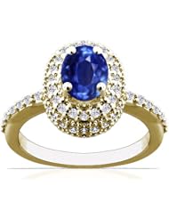18K Yellow Gold Oval Cut Blue Sapphire Ring With Sidestones