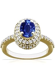 14K Yellow Gold Oval Cut Blue Sapphire Ring With Sidestones