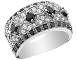 Black & White Diamond 1.5 Carat (ctw) Cluster Ring in 14K White Gold