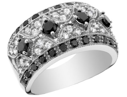 Black & White Diamond 1.5 Carat (ctw) Cluster Ring in 14K White Gold