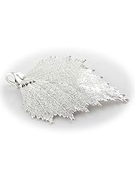 Silver Plated Birch Real Leaf Pendant Sterling Silver Serpentine Chain Necklace