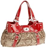 Jessica Simpson Zanzibar Jacquard Demi Hobo,Natural/Diablo Red Patent,one size