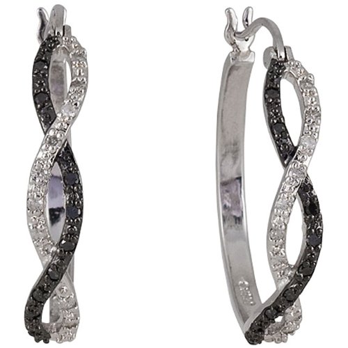 Design Sterling Silver 1/4ct TDW Black and White Diamond Hoop Earrings