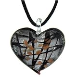 Silver Foil Murano Glass Heart Necklace Pendant