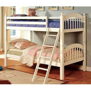 New White Finish Solid Pine Wood Twin Bunk Bed