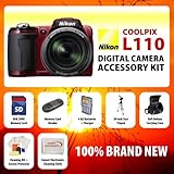 Nikon Coolpix L110 12.1MP Digital Camera with 15x Optical Vibration Reduction (VR) Zoom and 3.0-Inch LCD (RED) ACCESSORY KIT including 8GB SD Memory Card + Memory Card Reader + Extended Life Replacement AA Batteries + Battery Charger + Soft Carrying Case + 50 inch Size Tripod + Starter Kit + Cleaning Cloth!