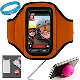 Orange Moisture Resistant Protective Neoprene Workout Armband with Adjustab ....