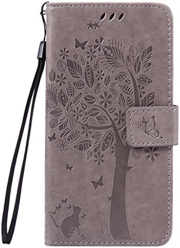 Huawei P9 Lite Case [with Free Screen Protector],Asukaparadise PU Leather Flip Magnetic Closure Wallet [Card Slots] Stand Butterfly Tree Cat Impressed Design Case For Huawei P9 Lite