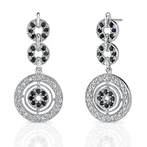 Ultra Elegant: Sterling Silver Celebrity Style Dangle post Earrings with Black Sapphire and CZ Diamonds