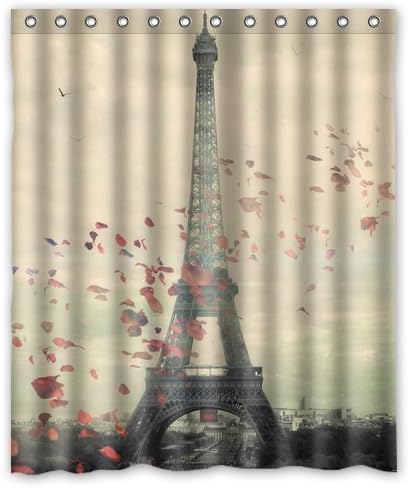 Fantastic Bath Waterproof Custom Frech Paris Eiffel Tower City Of Love Flower Shower Curtain Personalized Standard Size 60 X 72 Inch With Rings Accessories