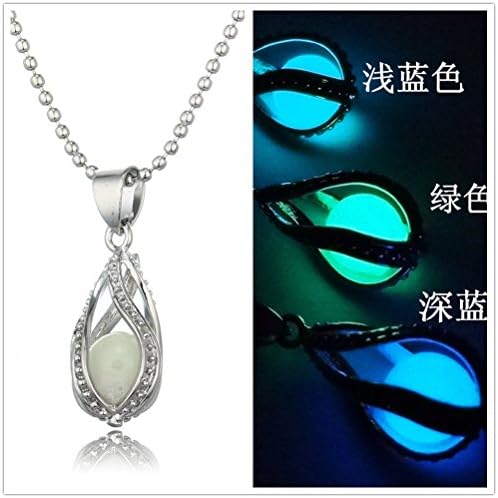 Fashion Lady Necklace Vintage Glowing Jewelry Glow in the Dark Pendant the Little Mermaid's Teardrop #Luckydoll (Green, 1pcs)