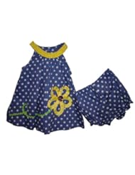 Apparel: Rare Editions Baby Girls Precious Periwinkle Polka Dot Dress/Bloomer Set 24M Royal Blue White Yellow