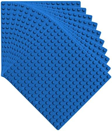 Brick Building Base Plates By In Demand Toys - Small 5"x5" Baseplates (10 Pack BLUE) - Tight Fit with Lego-Compatible