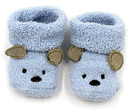 New Cute Cartoon Baby Socks Bear Manual Slipper Shoes Newborn to 6 Month Autumn Winter Infant Gift Baby Boy Girl Unisex Socks (Blue)