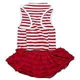 Binmer(TM)Cute Dog Clothes Pet Dog Costume Stripe T-shirt Skirt Puppy Princess Dress Dog Apparel (Red, M)