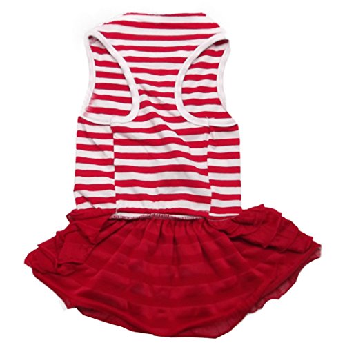 Binmer(TM)Cute Dog Clothes Pet Dog Costume Stripe T-shirt Skirt Puppy Princess Dress Dog Apparel (Red, XL)