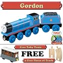 Gordon from Thomas The Tank Engine Wooden Train Set - Free 2 Pieces of Track & Free Toby Train