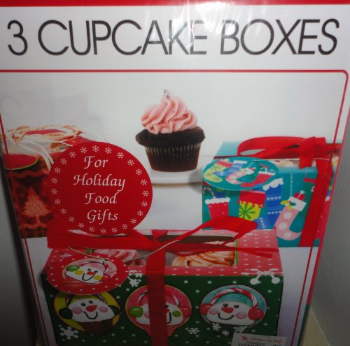 (3) HOLIDAY CUPCAKE BOXES, RIBBONS AND GIFT TAGS