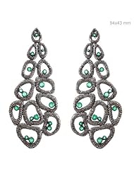 Couturechics 14k Gold and 925 Sterling Silver 5.06 Ct Emerald Natural Diamond Pave Designer Fashion Dangle Earrings Handmade Jewelry