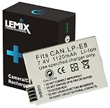 Lemix [LPE8] batterie au lithium à haute capacité (1120 mAh) LP-E8 / LPE8 pour appareils photo numériques CANON EOS 550D & 600D /EOS Kiss X4 / EOS Digital Rebel T2i / T3i (Des adaptateurs pour automobile et prises UE et GB sont inclus). {0828}