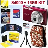 Nikon Coolpix S4000 12MP Digital Camera Red + 16GB Accessory Kit