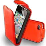 iPhone 4 Tasche in rot Leder Flip Case für iPhone 4 4S Tasche Hülle Etui Case Kunstledertasche iPhone 4 4S Schutzhülle PLUS Displayschutzfolie und Reinigungstuch