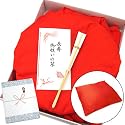 003 還暦祝い8点セット(赤いちゃんちゃんこ 座布団カバー 大頭巾 扇子 栞 化粧箱 ギフトラッピング 熨斗) 母の日父の日に