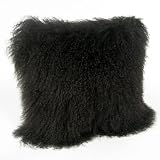 17-inch Mongolian Wool Throw Pillow with Feather and Down Fill - Brown by Designer Collection Sheri