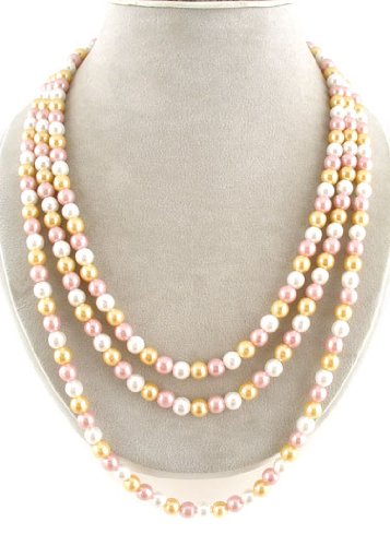 multi strand pearl necklace-Fashion Jewelry ~ Multi Color 3 Strands Faux Pearl Necklace Images