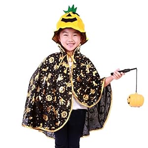 Children's Novelty Pumpkin Cape Cloak Hat Lantern Cosplay Halloween Costume Set (Style A)